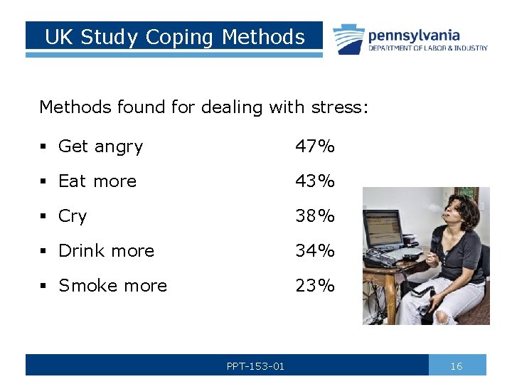 UK Study Coping Methods found for dealing with stress: § Get angry 47% §