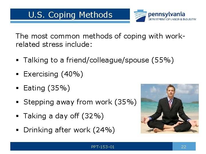 U. S. Coping Methods The most common methods of coping with workrelated stress include: