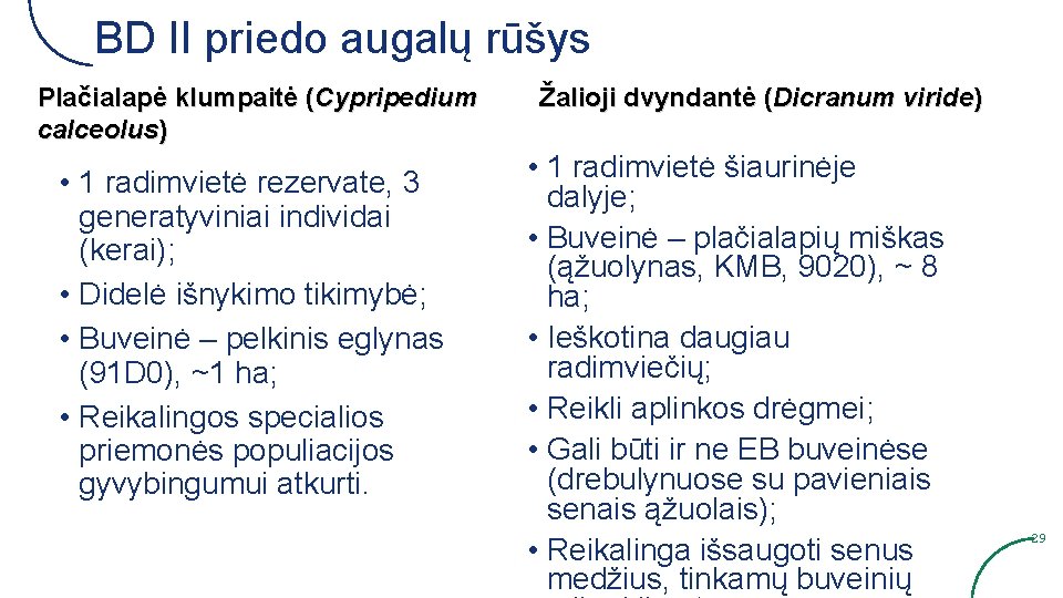BD II priedo augalų rūšys Plačialapė klumpaitė (Cypripedium calceolus) • 1 radimvietė rezervate, 3