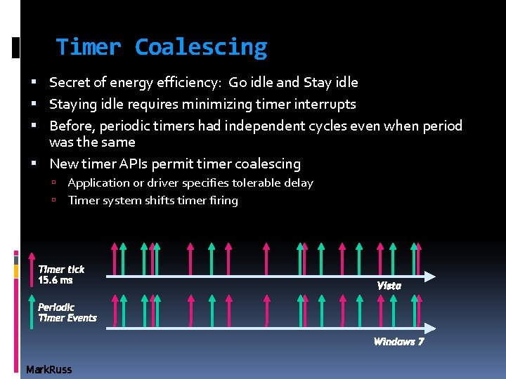 Timer Coalescing Secret of energy efficiency: Go idle and Stay idle Staying idle requires