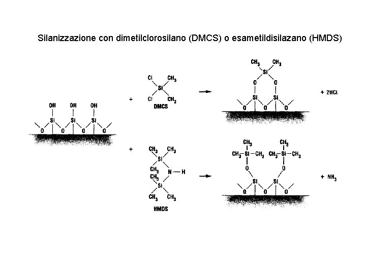 Silanizzazione con dimetilclorosilano (DMCS) o esametildisilazano (HMDS) 