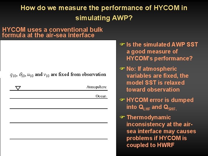 How do we measure the performance of HYCOM in simulating AWP? HYCOM uses a