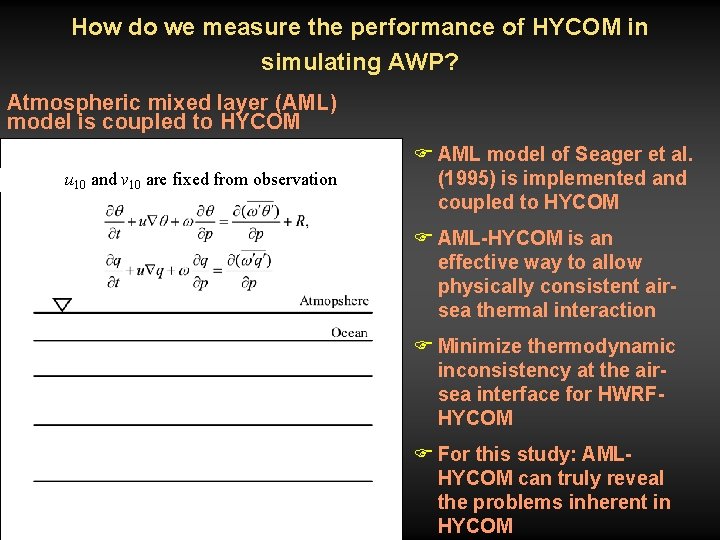 How do we measure the performance of HYCOM in simulating AWP? Atmospheric mixed layer