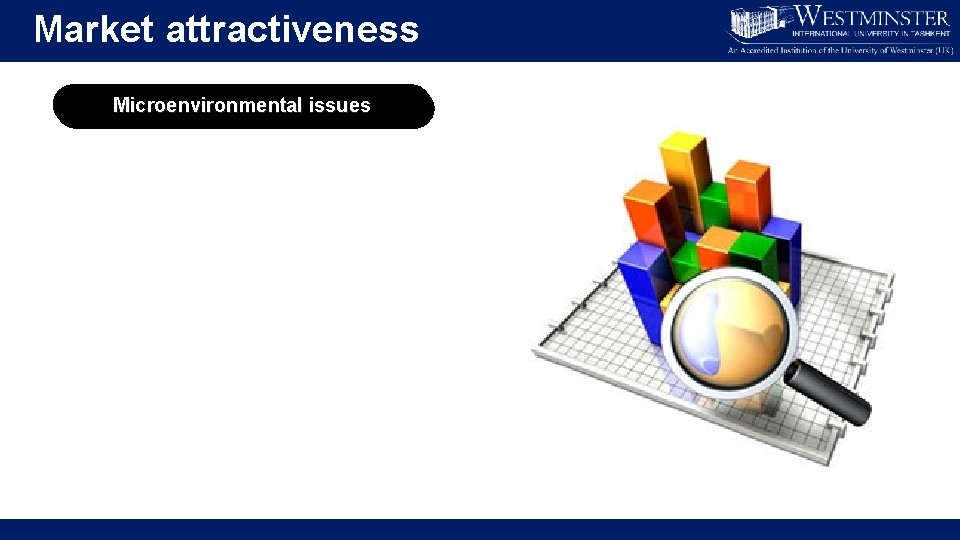 Market attractiveness Microenvironmental issues Market size and growth rate Competition Cost of serving the