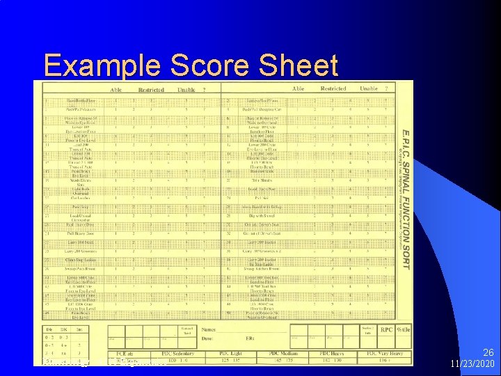 Example Score Sheet Kinesiology - 4310 Ergonomics 26 11/23/2020 