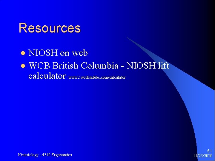 Resources NIOSH on web l WCB British Columbia - NIOSH lift calculator www 2.
