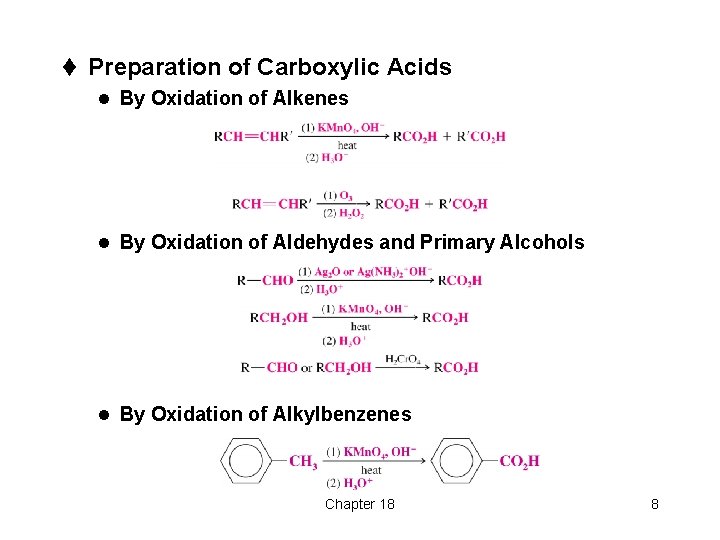 t Preparation of Carboxylic Acids l By Oxidation of Alkenes l By Oxidation of