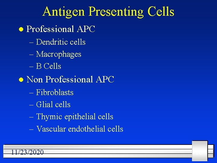 Antigen Presenting Cells l Professional APC – Dendritic cells – Macrophages – B Cells