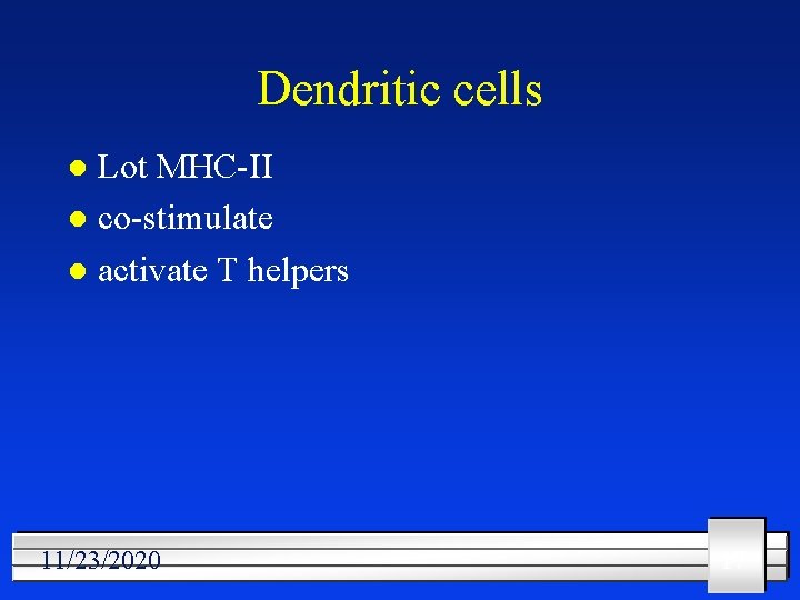 Dendritic cells Lot MHC-II l co-stimulate l activate T helpers l 11/23/2020 17 