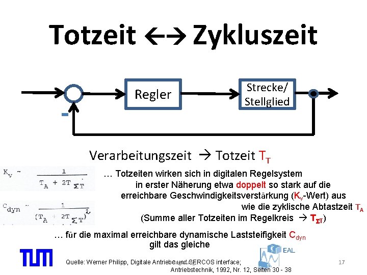 Totzeit Zykluszeit Regler Strecke/ Stellglied Verarbeitungszeit Totzeit TT … Totzeiten wirken sich in digitalen