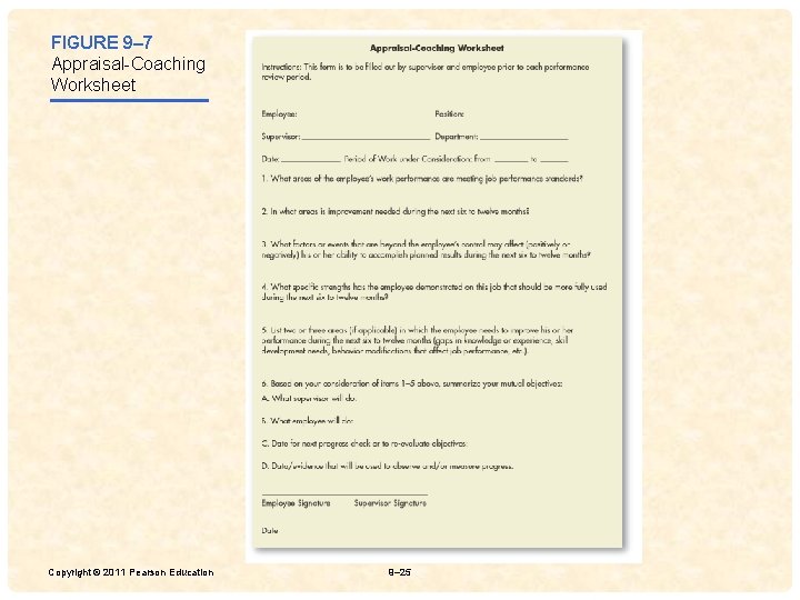 FIGURE 9– 7 Appraisal-Coaching Worksheet 49 Copyright © 2011 Pearson Education 9– 25 