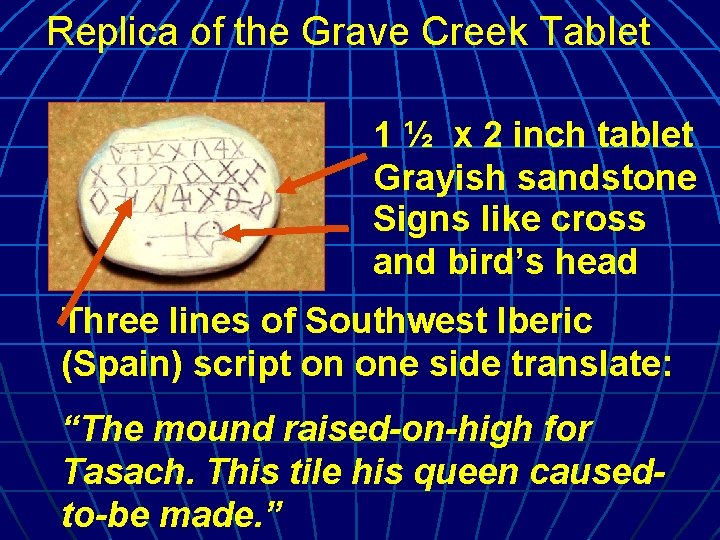 Replica of the Grave Creek Tablet 1 ½ x 2 inch tablet Grayish sandstone
