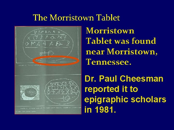 The Morristown Tablet was found near Morristown, Tennessee. Dr. Paul Cheesman reported it to