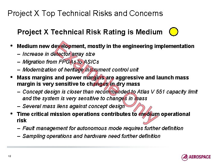 Project X Top Technical Risks and Concerns Project X Technical Risk Rating is Medium