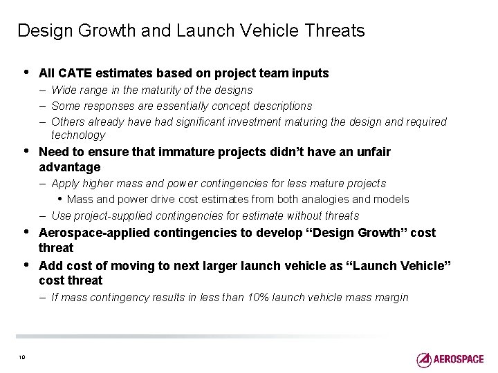 Design Growth and Launch Vehicle Threats • All CATE estimates based on project team