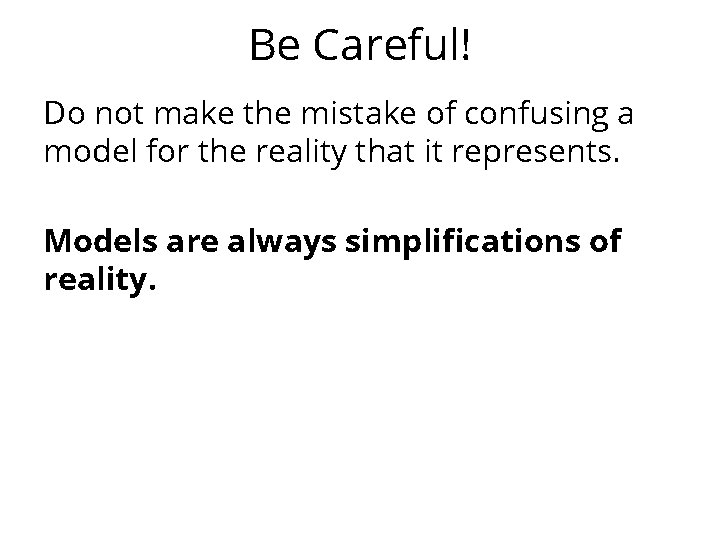Be Careful! Do not make the mistake of confusing a model for the reality