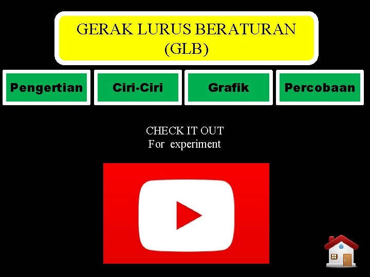 GERAK LURUS BERATURAN (GLB) Pengertian Ciri-Ciri Grafik CHECK IT OUT For experiment Percobaan 