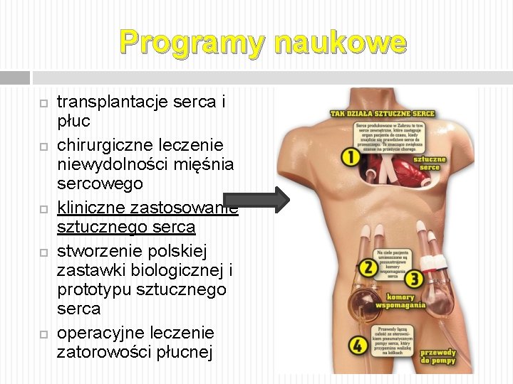 Programy naukowe transplantacje serca i płuc chirurgiczne leczenie niewydolności mięśnia sercowego kliniczne zastosowanie sztucznego