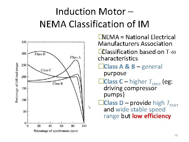 Induction Motor – NEMA Classification of IM s �NEMA = National Electrical Manufacturers Association