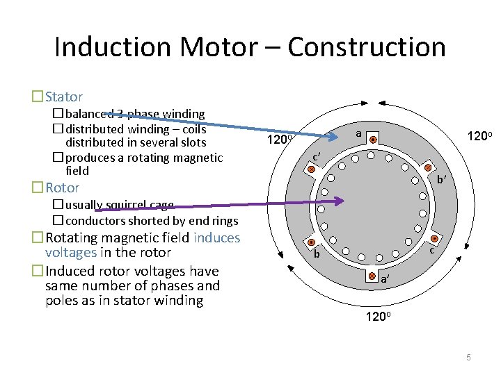 Induction Motor – Construction �Stator �balanced 3 -phase winding �distributed winding – coils distributed