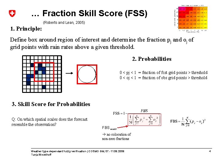 … Fraction Skill Score (FSS) (Roberts and Lean, 2005) 1. Principle: Define box around