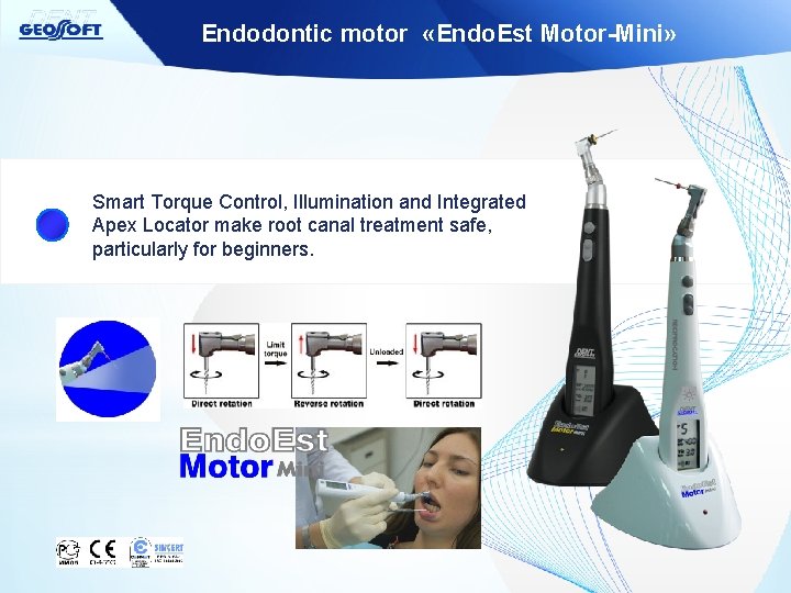 Endodontic motor «Endo. Est Motor-Mini» Smart Torque Control, Illumination and Integrated Apex Locator make