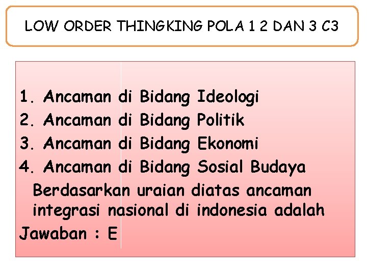 LOW ORDER THINGKING POLA 1 2 DAN 3 C 3 1. Ancaman di Bidang