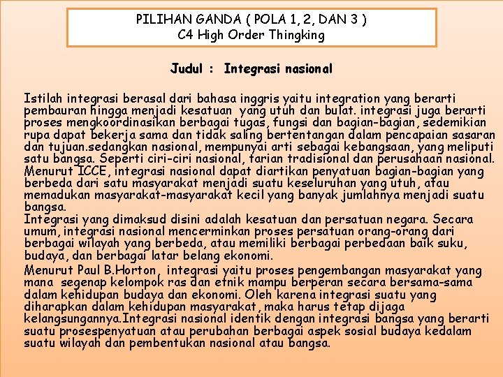 PILIHAN GANDA ( POLA 1, 2, DAN 3 ) C 4 High Order Thingking