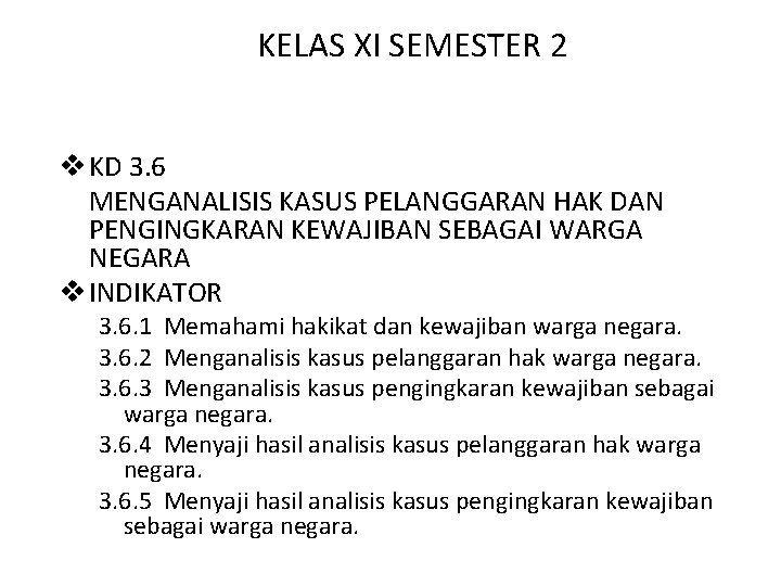 KELAS XI SEMESTER 2 v KD 3. 6 MENGANALISIS KASUS PELANGGARAN HAK DAN PENGINGKARAN