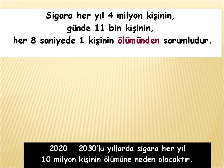 Sigara her yıl 4 milyon kişinin, günde 11 bin kişinin, her 8 saniyede 1