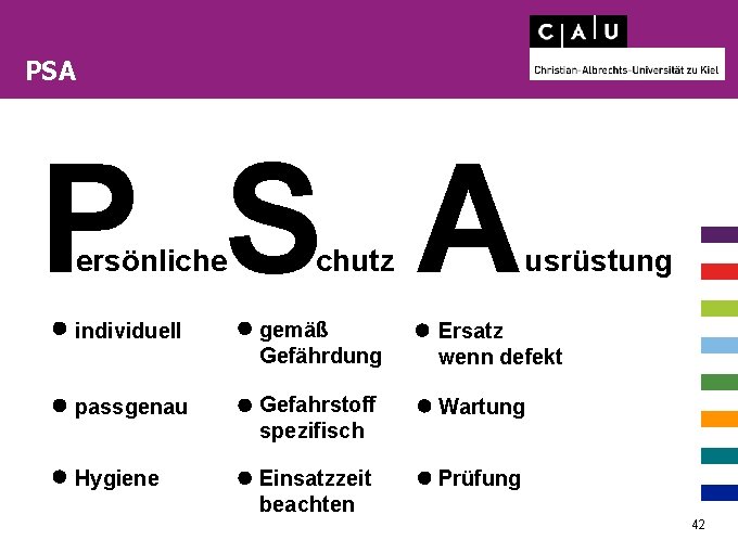 PSA P S A ersönliche chutz usrüstung individuell gemäß Gefährdung Ersatz wenn defekt passgenau