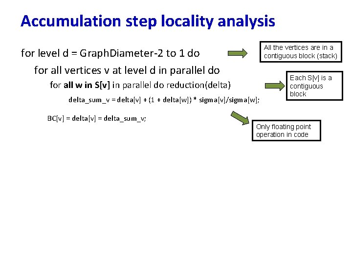 Accumulation step locality analysis All the vertices are in a contiguous block (stack) for