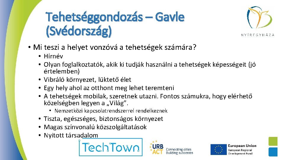 Tehetséggondozás – Gavle (Svédország) • Mi teszi a helyet vonzóvá a tehetségek számára? •