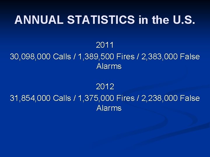 ANNUAL STATISTICS in the U. S. 2011 30, 098, 000 Calls / 1, 389,