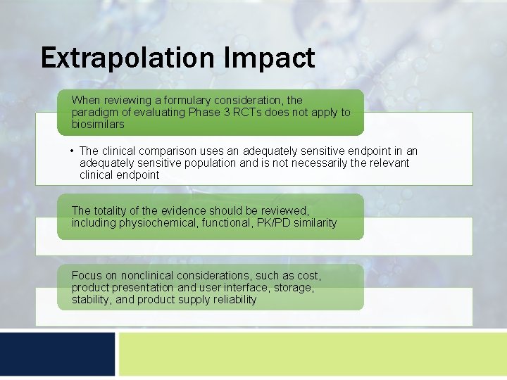 Extrapolation Impact When reviewing a formulary consideration, the paradigm of evaluating Phase 3 RCTs