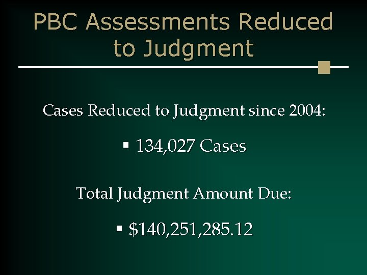 PBC Assessments Reduced to Judgment Cases Reduced to Judgment since 2004: § 134, 027