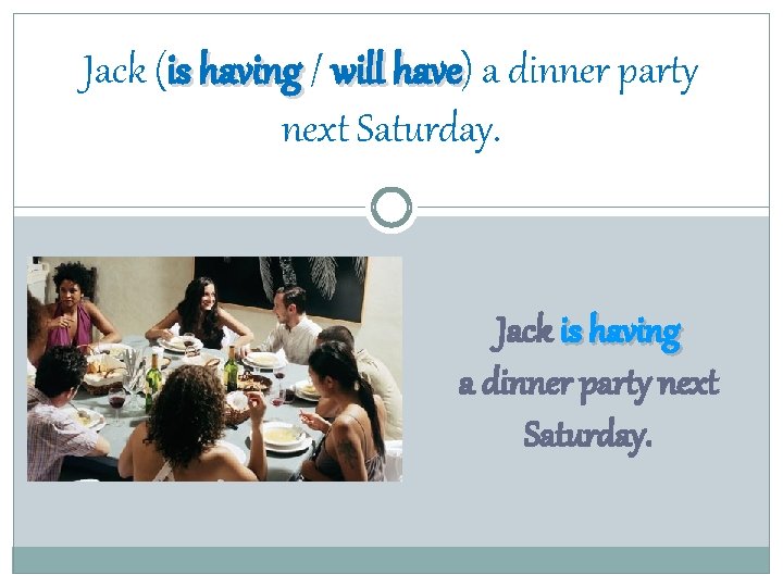 Jack (is having / will have) have a dinner party next Saturday. Jack is