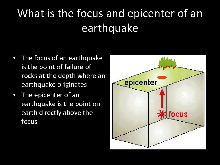 What is the focus and epicenter of an earthquake • The focus of an
