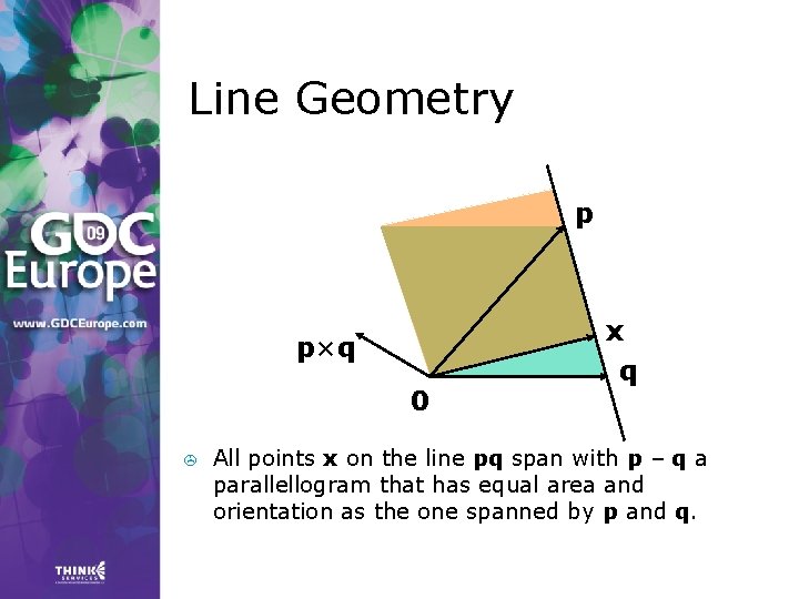 Line Geometry p x p×q 0 > q All points x on the line Line Geometry p x p×q 0 > q All points x on the line