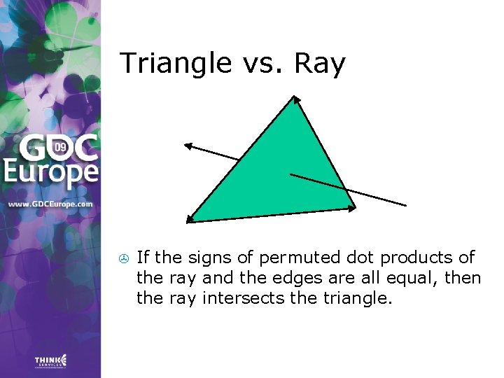 Triangle vs. Ray > If the signs of permuted dot products of the ray Triangle vs. Ray > If the signs of permuted dot products of the ray