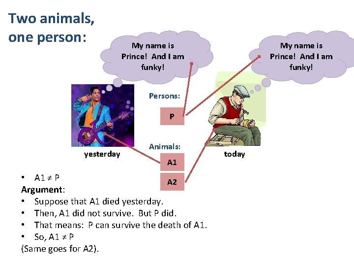 Two animals, one person: My name is Prince! And I am funky! Persons: P