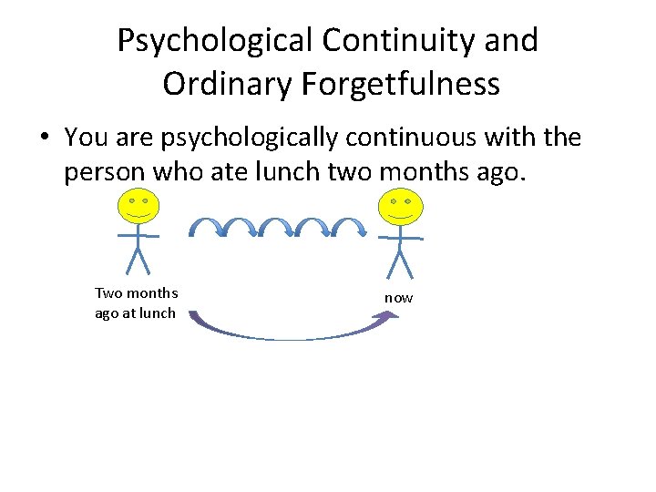 Psychological Continuity and Ordinary Forgetfulness • You are psychologically continuous with the person who