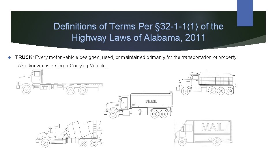 Definitions of Terms Per § 32 -1 -1(1) of the Highway Laws of Alabama,