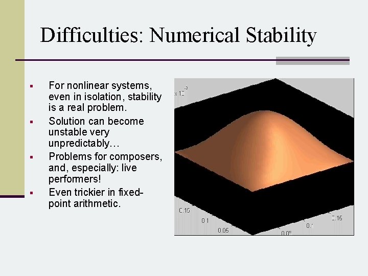 Difficulties: Numerical Stability § § For nonlinear systems, even in isolation, stability is a