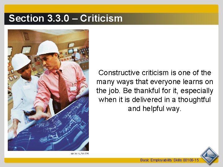 Section 3. 3. 0 – Criticism Constructive criticism is one of the many ways