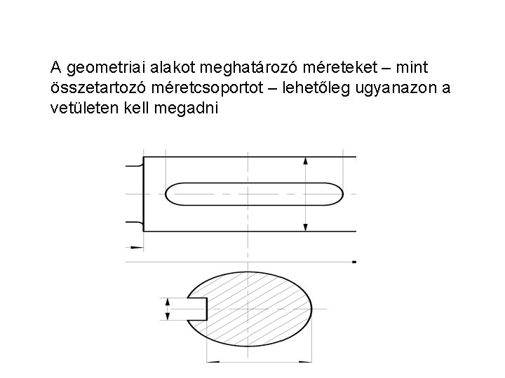 A geometriai alakot meghatározó méreteket – mint összetartozó méretcsoportot – lehetőleg ugyanazon a vetületen