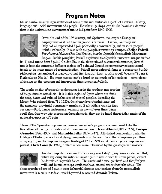 Program Notes Music can be an aural representation of some of the most intricate