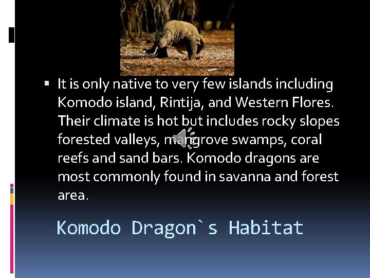  It is only native to very few islands including Komodo island, Rintija, and