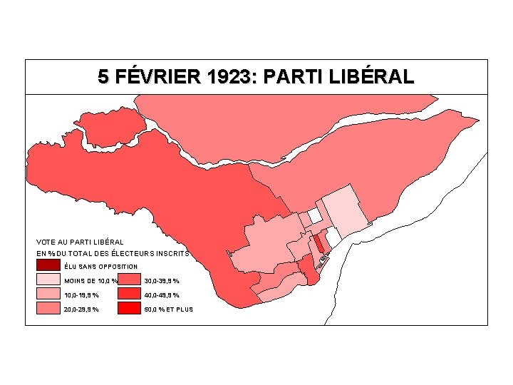 5 FÉVRIER 1923: PARTI LIBÉRAL VOTE AU PARTI LIBÉRAL EN % DU TOTAL DES