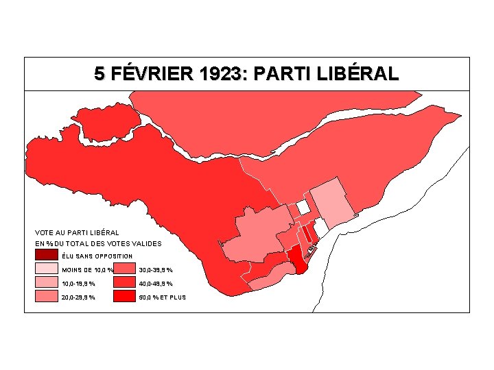 5 FÉVRIER 1923: PARTI LIBÉRAL VOTE AU PARTI LIBÉRAL EN % DU TOTAL DES